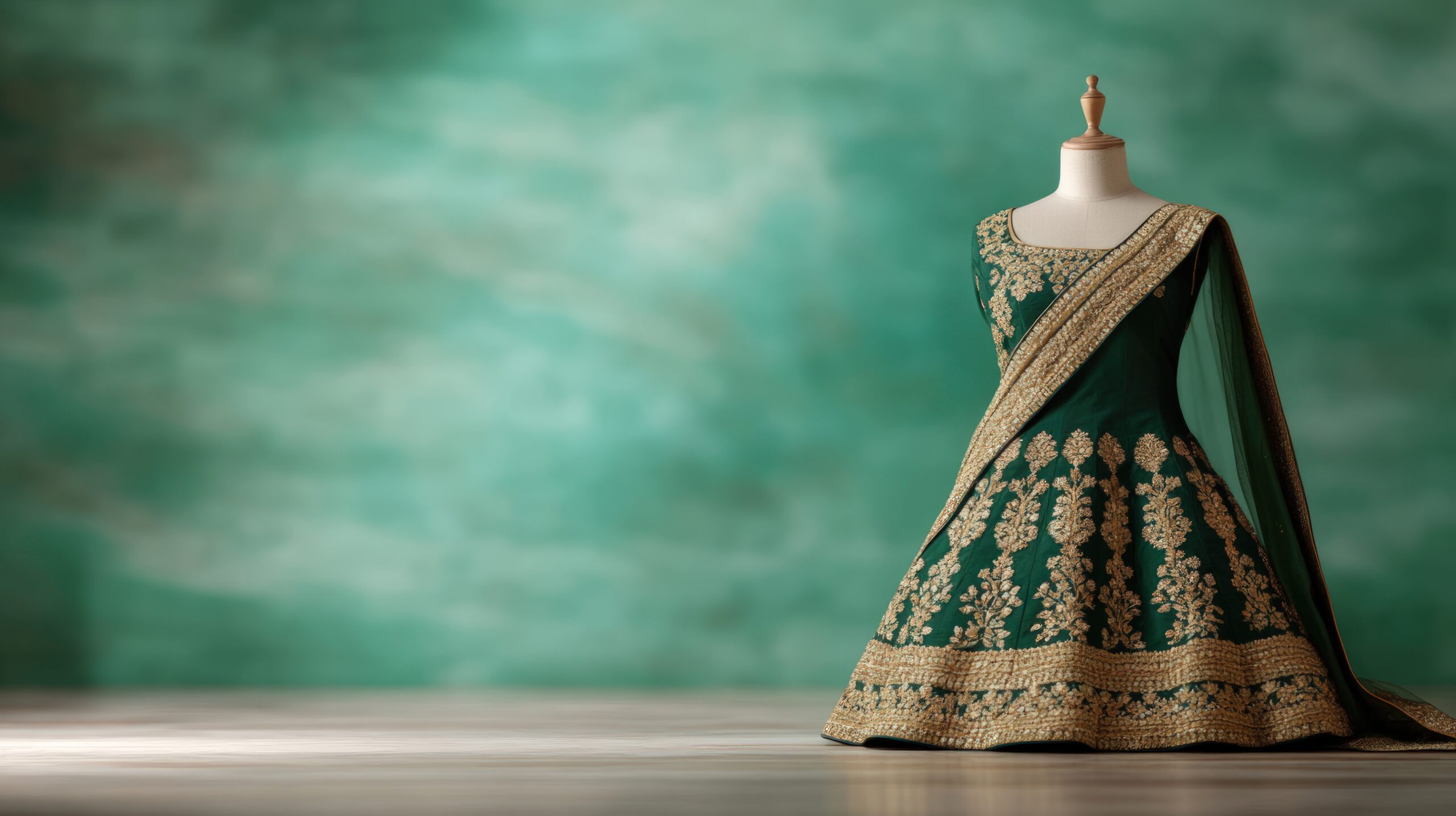 Emerald green Indian dress on mannequin
